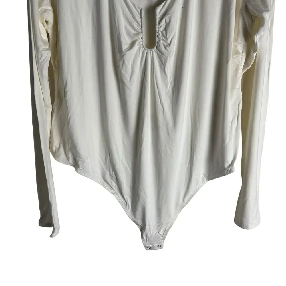 Good American Ivory White U-Ring Scoop Neck Long Sleeve Bodysuit Size 2XL - Picture 6 of 7